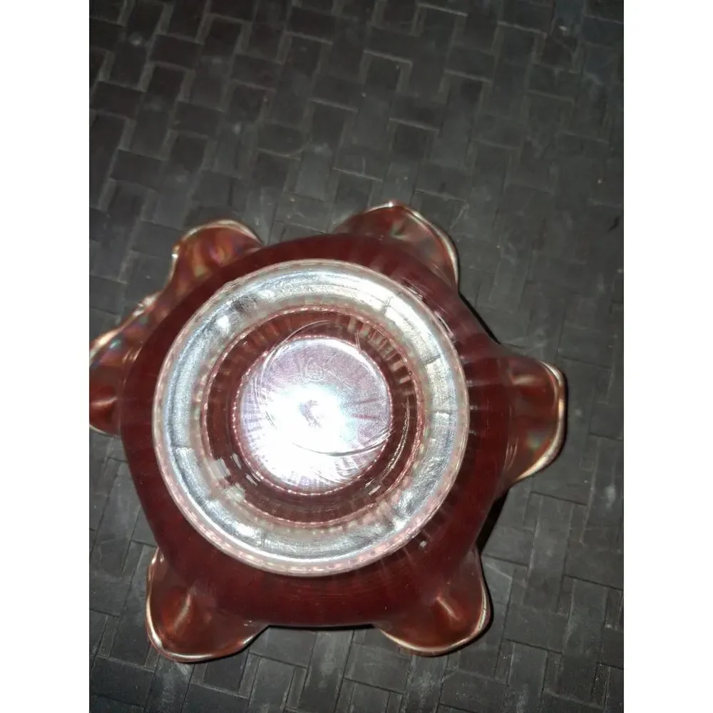 Vintage Marigold Carnival Glass Ruffled Bowl Iridescent Small Decorative Bowl